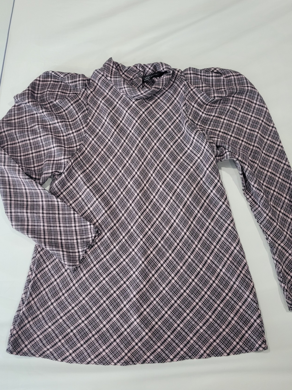 Zara Woman Pink Plaid Puff Sleeve Blouse